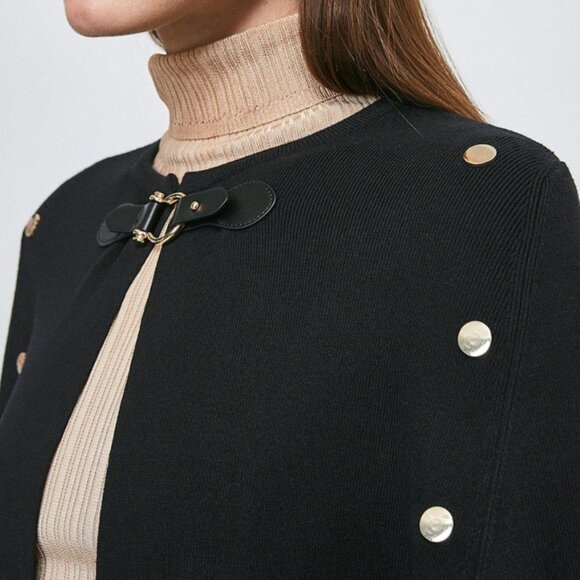 Karen Millen Military Knit Cape - Black - Picture 2 of 7